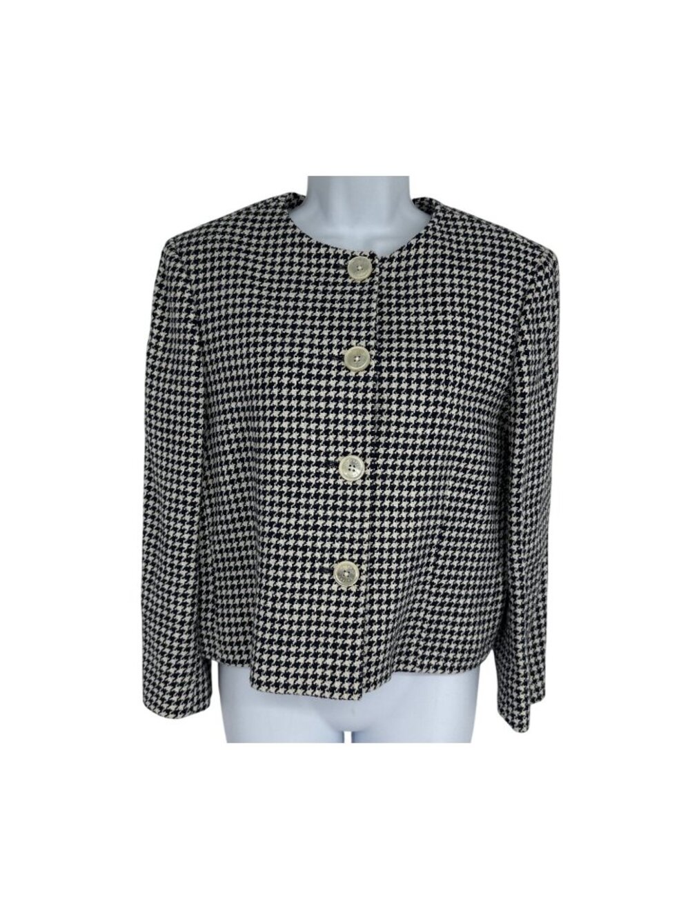 Lauren Ralph Lauren Women's Houndstooth Blazer Linen Silk Blend Size 10